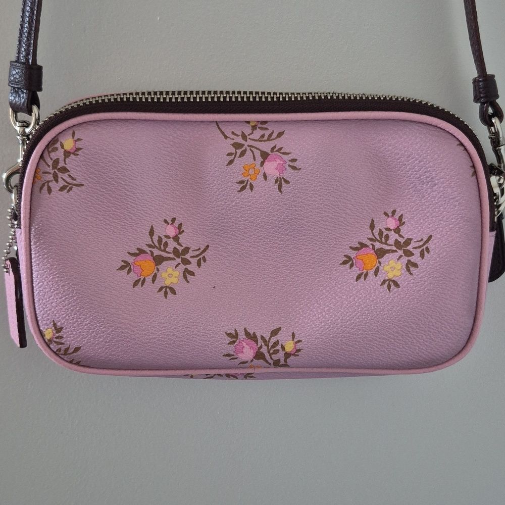 COACH Sadie Crossbody Clutch With Cross Stitch Floral Print F22836 Lavender Pink - Picture 12 of 17